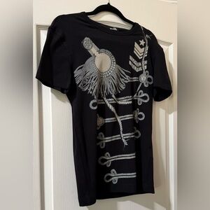 Vintage Love Moschino Men’s Black T-Shirt Size M – Safety Pin Tee Short Sleeve